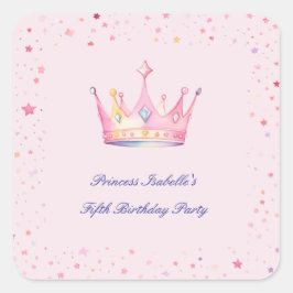 プリンセス クラウン パステル ピンク 女の子 誕生日 スクエアシール