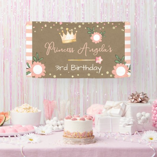 プリンセス クラウン ピンク 女の子 誕生日 クラフト 横断幕 (パーティー)