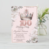プリンセス クラウン フラワー 100歳のバースデーパーティー 招待状 (スタンド正面)