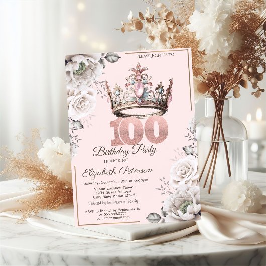 プリンセス クラウン フラワー 100歳のバースデーパーティー 招待状