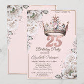 プリンセス クラウン フラワー 25歳の誕生日パーティー 招待状 (正面/裏面)