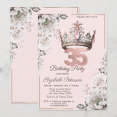 プリンセス クラウン フラワー 35歳の誕生日パーティー 招待状 (正面/裏面)