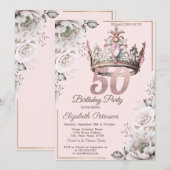 プリンセス クラウン フラワー 50歳の誕生日パーティー 招待状 (正面/裏面)