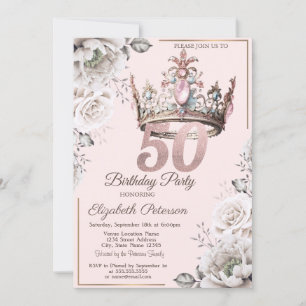 プリンセス クラウン フラワー 50歳の誕生日パーティー 招待状