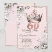 プリンセス クラウン フラワー 60歳の誕生日パーティー 招待状 (正面/裏面)