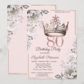 プリンセス クラウン フラワー 80歳の誕生日パーティー 招待状 (正面/裏面)