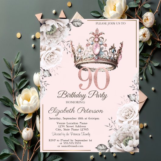 プリンセス クラウン フラワー 90歳の誕生日パーティー 招待状