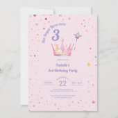プリンセス クラウン 3歳の誕生日 彼女のロイヤル・スリーネス 招待状 (正面)