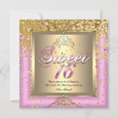 プリンセス スイート16 ゴールド ピンク 誕生日パーティー 招待状 (正面)