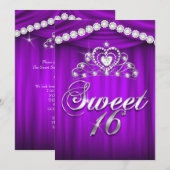 プリンセス スウィート16 パーティー パープル ドレープ ティアラ 招待状 (正面/裏面)