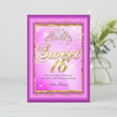 プリンセス スウィート16 ホットピンク マゼンタ ゴールド パーティー 招待状 (スタンド正面)
