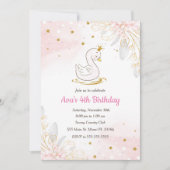 プリンセス スワン 誕生日 招待状 ピンク ゴールド (正面)