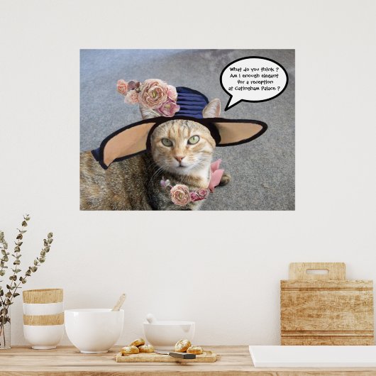 プリンセス タトゥス / エレガントな猫 ビッグディーバハットとローズ ポスター (キッチン)