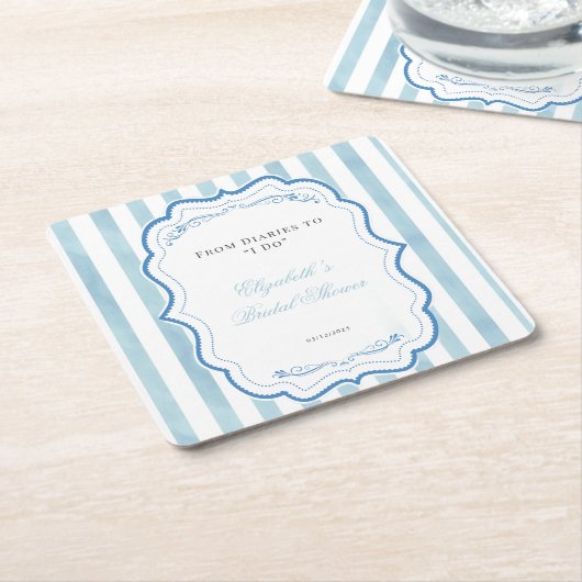 プリンセス・ダイアリーズ ブルー ブライダルシャワー 招待状 スクエアペーパーコースター (アングル)