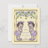 プリンセス ツイン ヴィンテージ ローズ & ハーツ ベビー シャワー 招待状 (正面)