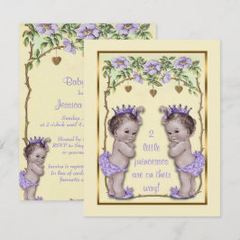 プリンセス ツイン ヴィンテージ ローズ & ハーツ ベビー シャワー 招待状