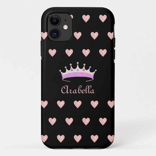 プリンセス ティアラ クラウン & ピンク ハーツ on ブラック Case-Mate iPhoneケース (裏面)
