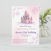 プリンセス テーマの招待状。子供の誕生日パーティー。 招待状 (スタンド正面)