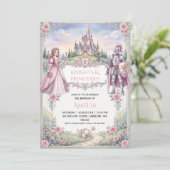 プリンセス+ナイトの誕生日パーティー招待状 招待状 (スタンド正面)