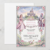 プリンセス+ナイトの誕生日パーティー招待状 招待状 (正面/裏面)