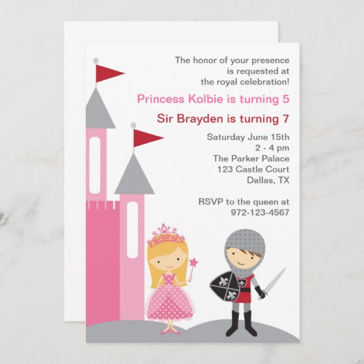 プリンセス&ナイト招待状 招待状 (正面/裏面)