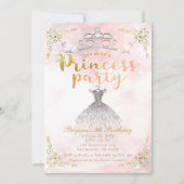 プリンセス・パーティ ピンクスパークル 誕生日パーティ どの年齢でも 招待状 (正面)