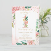 プリンセス ピンクとゴールドの花柄ファーストバースデー 招待状 (スタンド正面)