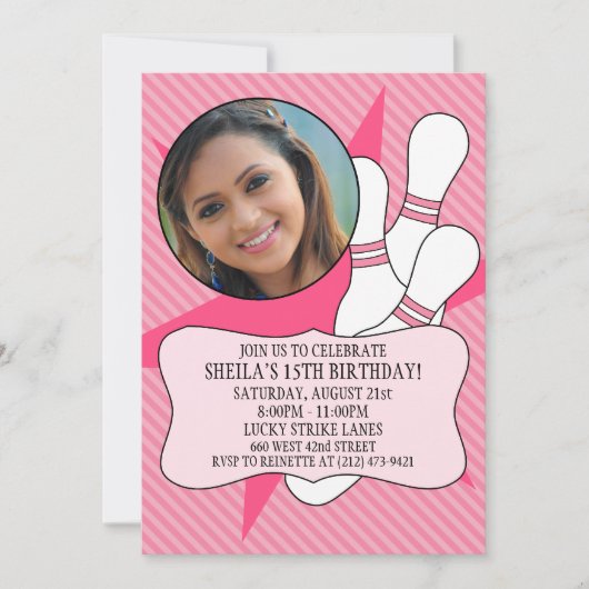 プリンセス·ピンクの空きボーリングパーティー 招待状 (正面)
