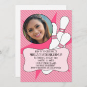 プリンセス·ピンクの空きボーリングパーティー 招待状 (正面/裏面)