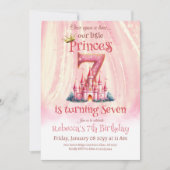 プリンセス ピンク キャッスル ガール ７歳の誕生日 招待状 (正面)