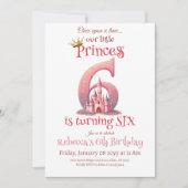 プリンセス ピンク キャッスル ガール 6歳の誕生日 招待状 (正面)