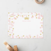 プリンセス ピンク ゴールド グリッター ポルカドット ステーショナリー ノートカード (正面/裏面インサイチュ)