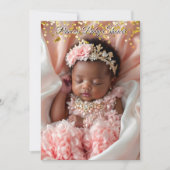 プリンセス ピンク ゴールド ベイビーガール シャワー エスニック 招待状 (正面)