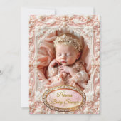 プリンセス ピンク ゴールド ベビーガール シャワー パール ブロンド 招待状 (正面)