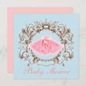 プリンセス ピンク チュチュ 女の子 ベビーシャワー 招待状 (正面/裏面)