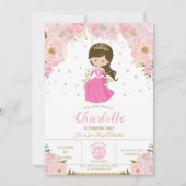 プリンセス ピンク フローラル 1歳 誕生日パーティー 招待状 (正面)
