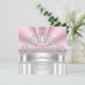 プリンセス ピンク ホワイト ダイヤモンド ティアラ 誕生日パーティー2 招待状 (スタンド正面)