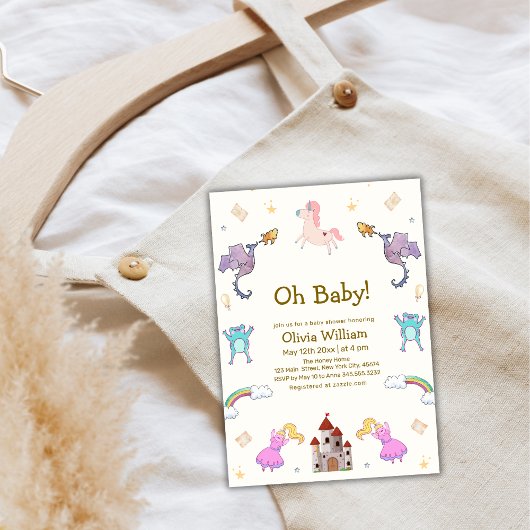 プリンセス フェアリーテイル ドラゴン ユニコーン ベビーシャワー 招待状