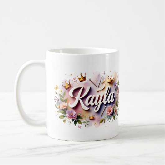 プリンセス フラワー カスタムマグ - 名前入り コーヒーマグカップ (左)