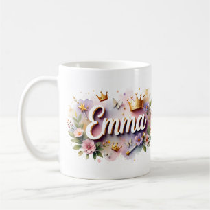 プリンセス フラワー カスタムマグ - 名前入り コーヒーマグカップ