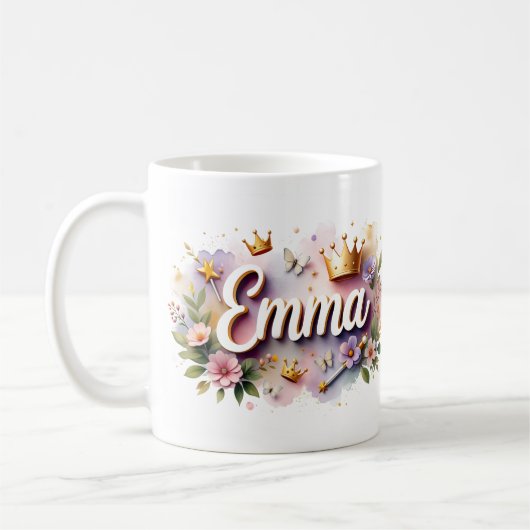 プリンセス フラワー カスタムマグ - 名前入り コーヒーマグカップ (左)