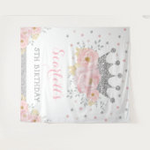 プリンセス ブラッシュ フローラル シルバー クラウン ベビー バースデー タペストリー (正面(横))