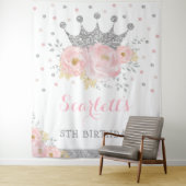 プリンセス ブラッシュ フローラル シルバー クラウン ベビー バースデー タペストリー (インサイチュ)