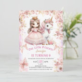 プリンセス+ユニコーンの9歳の誕生日招待状 招待状 (スタンド正面)