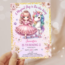 プリンセス+ユニコーン+2歳の誕生日+ピンクゴールド
