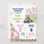 プリンセス&レーシングカーボーイガールジョイント誕生日 招待状 (正面)