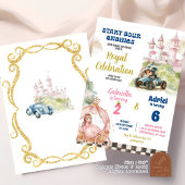 プリンセス&レーシングカーボーイガールジョイント誕生日 招待状