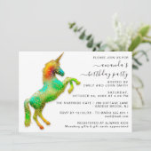 プリンセス ロイヤル ゴールド グリッター バースデー マジック ユニコーン 招待状 (スタンド正面)