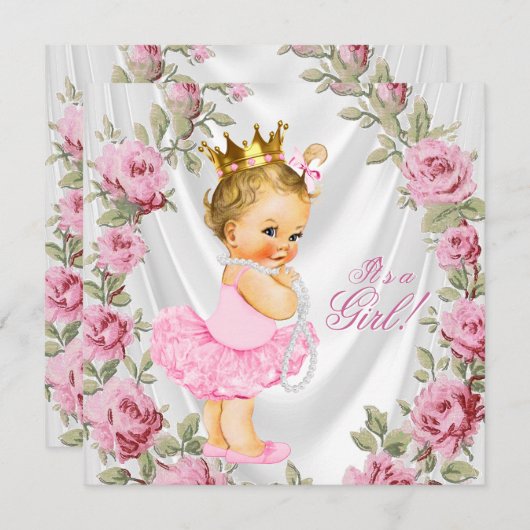プリンセス ローズ ベビー シャワー 招待状 (正面/裏面)