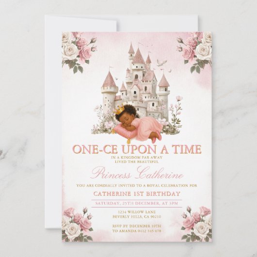 プリンセス・ワンス・アポン・ア・タイム 1歳の誕生日 キャッスル 招待状 (正面)